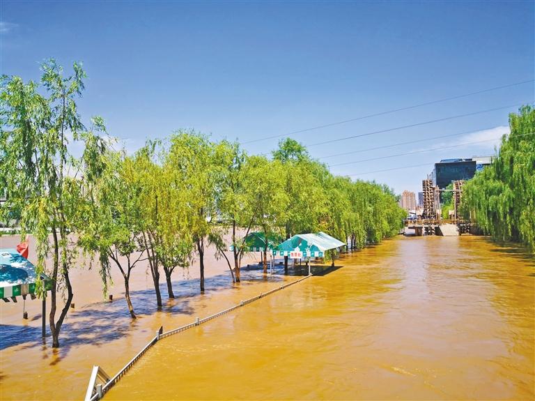 黃河漲水部分茶攤停業(yè)銀灘濕地公園封閉棧道