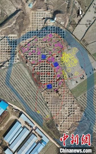 圖為位于甘肅省天水市張家川回族自治縣境內(nèi)的圪垯川遺址史家類(lèi)型時(shí)期大型環(huán)壕聚落布局。(資料圖) 甘肅省文物局供圖